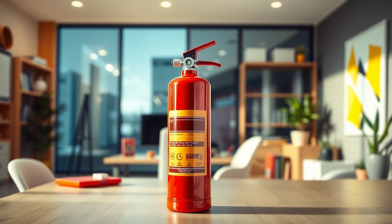 Showcasing an electrical fire extinguisher in a modern office, emphasizing safety and preparedness.