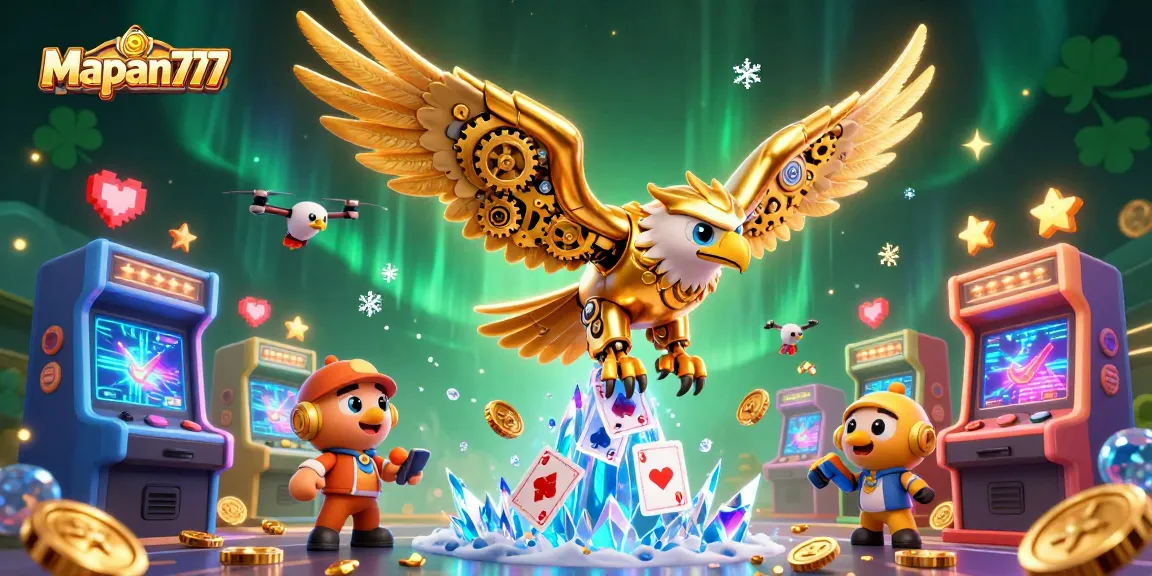 Experience thrilling wins with Mapan777 in a vibrant 3D casino scene filled with gaming excitement.