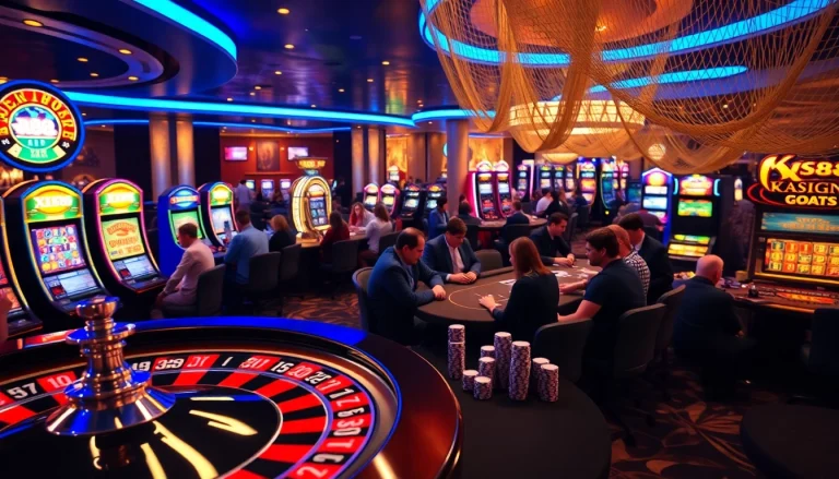 Experience the thrill of winning at XX88 Boats casino, with players engaging around a vibrant roulette wheel and poker table.