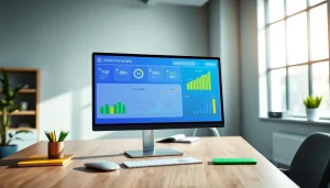 Visual of a cheap smm panel interface reflecting social media success metrics in a modern office.