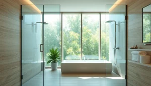Admire sunny showers france with elegant glass shower enclosures in a luxurious bathroom.