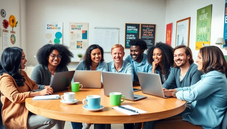 Engaged team collaborating on small business jobs in an inviting office setting.