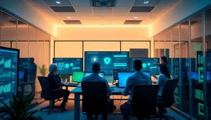 Data Breach Prevention Tampa professionals collaborating in a modern cybersecurity office.