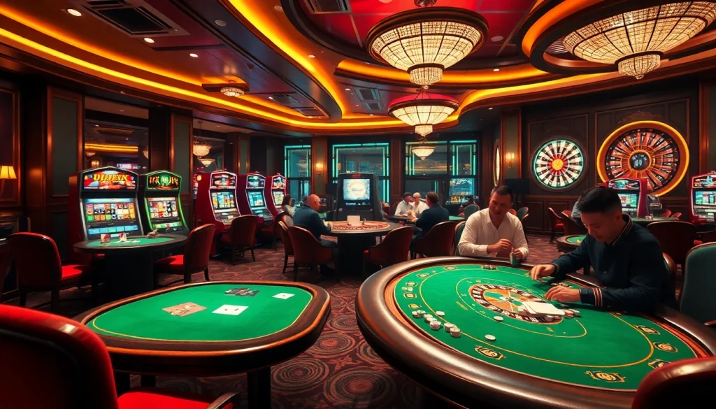 Players enjoying poker at an upscale casino, highlighting thrilling moments at https://xx88.bar/.