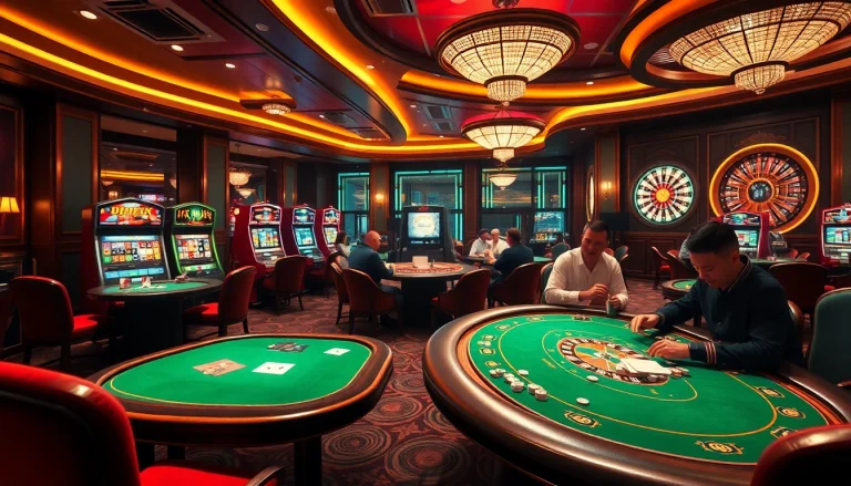 Players enjoying poker at an upscale casino, highlighting thrilling moments at https://xx88.bar/.