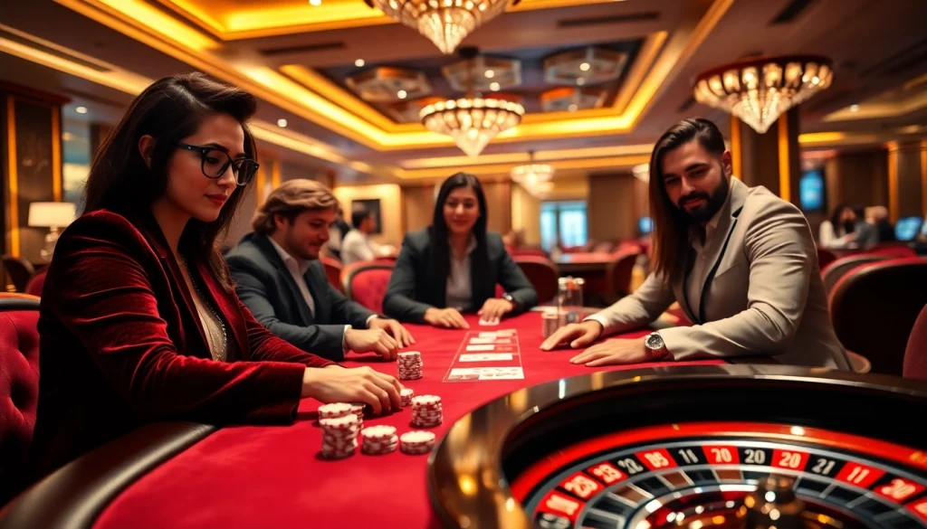 Hi88 players engage in an intense poker game, showcasing strategic moves and luxury casino ambiance.
