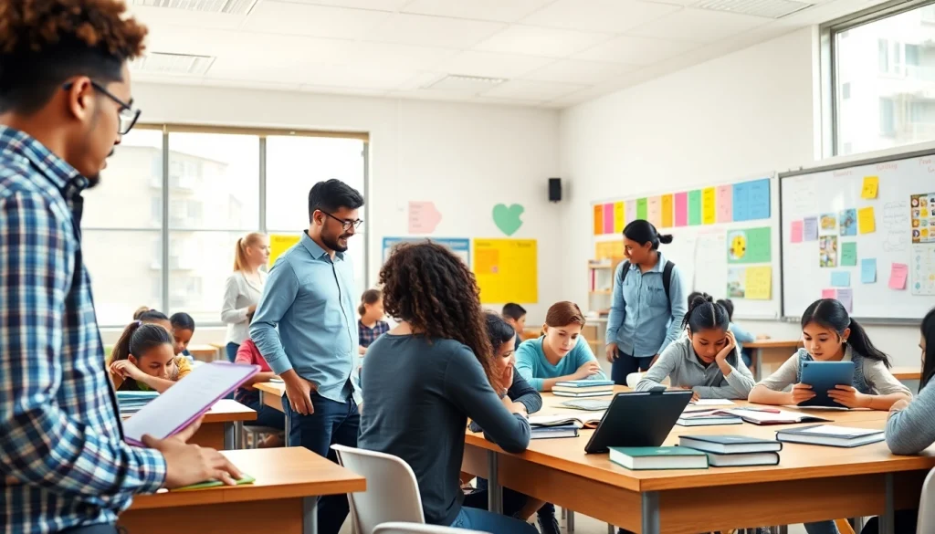 Engaged students in a vibrant classroom focusing on Education collaborative learning.
