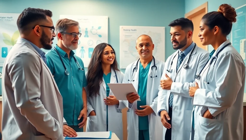 Engaging teamwork among experts in health care discussing patient issues and advancing health solutions.