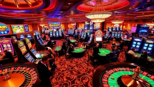 Casino gaming scene featuring KJC brand elements, showcasing vibrant tables and exciting players.