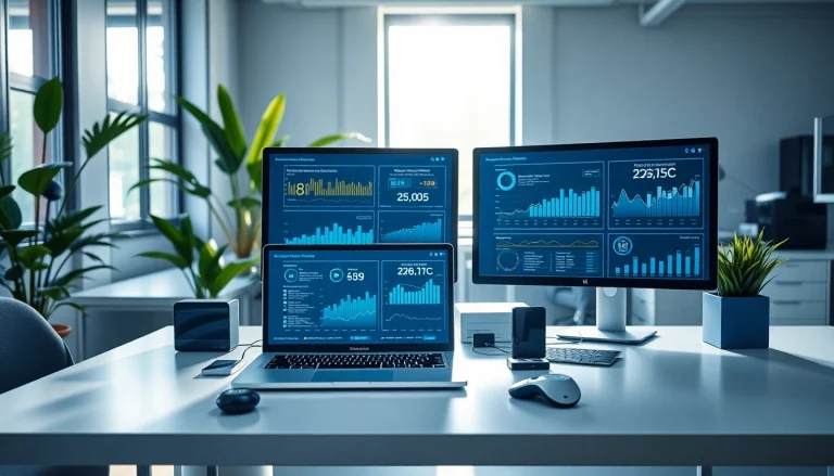 Technology workspace showcasing advanced devices and analytics for productive goals.