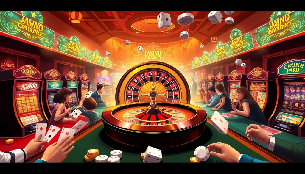 Experience the excitement of gambling at Trang chủ MM88's vibrant casino scene, featuring roulette, cards, and slot machines.