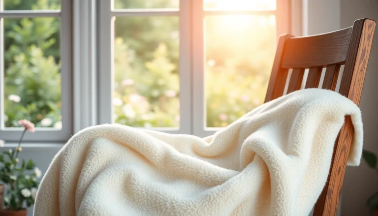 Fleece dekentje op een houten stoel met een rustieke uitstraling in een zonnige kamer.