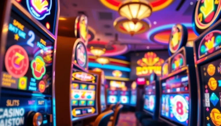 Permainan slot gacor hari ini dengan pemain aktif di mesin slot yang berwarna-warni.