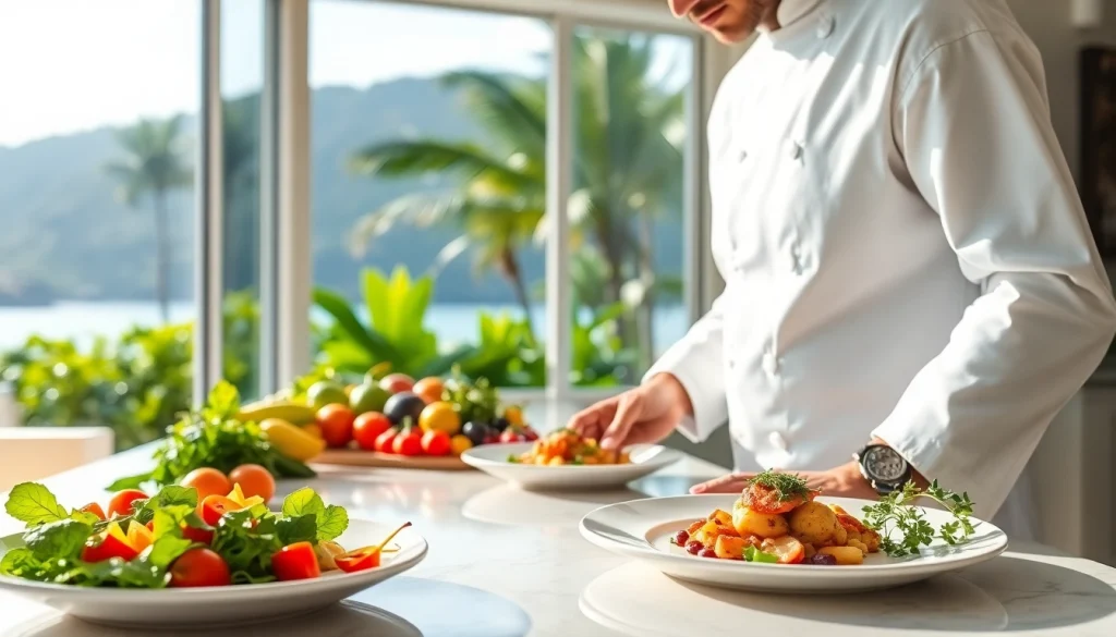 Chef showcasing exquisite culinary skills as a St Martin Private Chef in a luxurious villa setting.