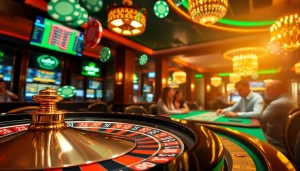 Experience thrilling roulette action at okfun.com with vibrant casino colors and excited players.