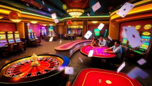 A lively casino scene portraying various gambling activities and the thrilling atmosphere of KJC AC 3.