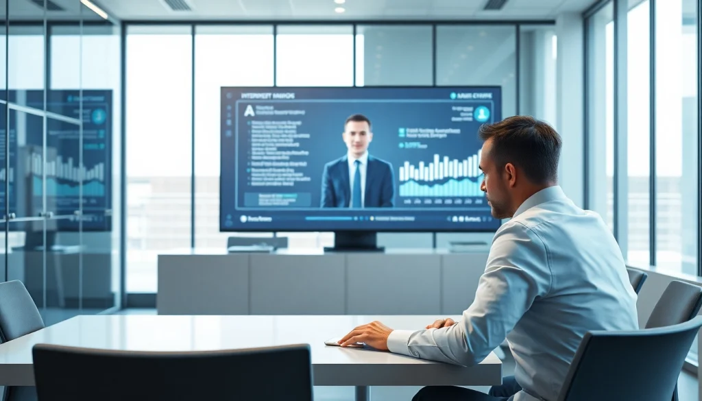 Candidate prepares for AI Interviews in a modern conference room with virtual AI technology.