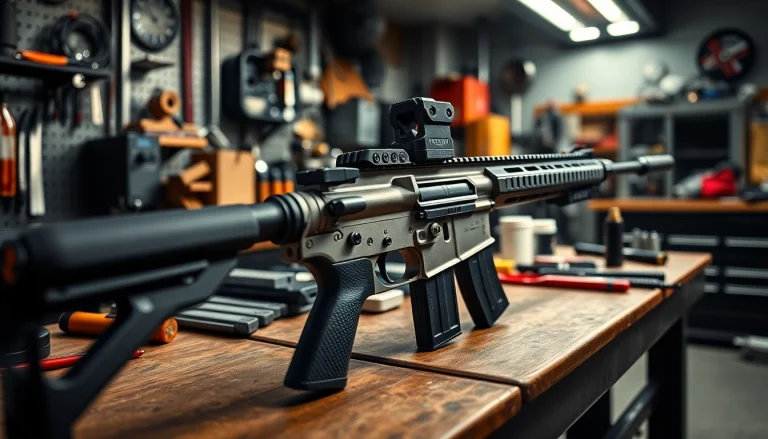 Examine forced reset trigger AR 15 installation components spotlighted in a workshop.