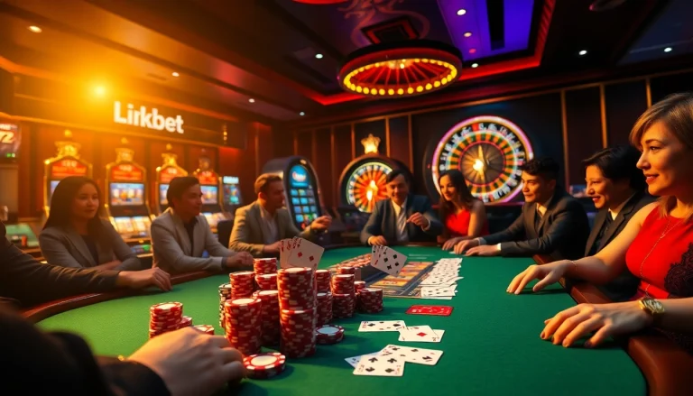 Gamblers enjoying a high-stakes poker game, immersed in the excitement of link 188bet's online gambling atmosphere.