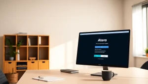 Access the Atera login screen from a modern office setup with focused light.