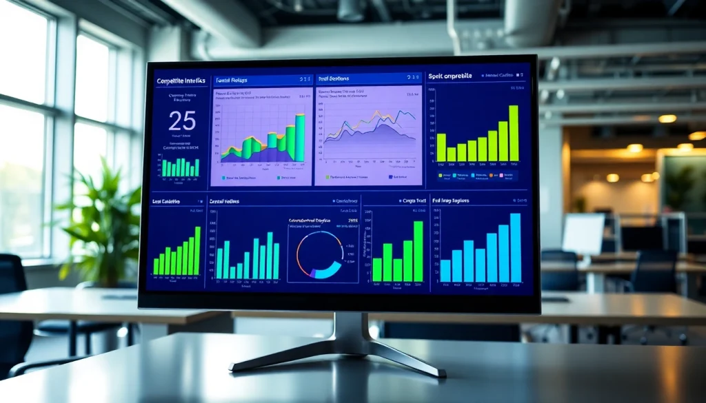 Analyze competitive intelligence metrics on a professional analytics dashboard with vibrant data visuals.
