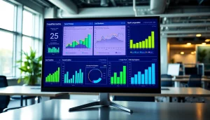 Analyze competitive intelligence metrics on a professional analytics dashboard with vibrant data visuals.