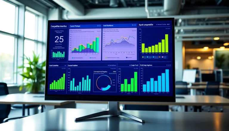 Analyze competitive intelligence metrics on a professional analytics dashboard with vibrant data visuals.