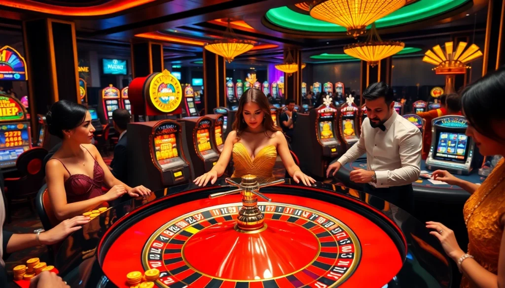Players enjoying a thrilling roulette game at 12bet's luxurious casino.