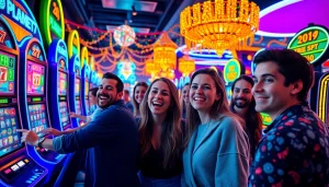 Main players enjoying the thrill of the PLANET77 game in a lively gaming environment.