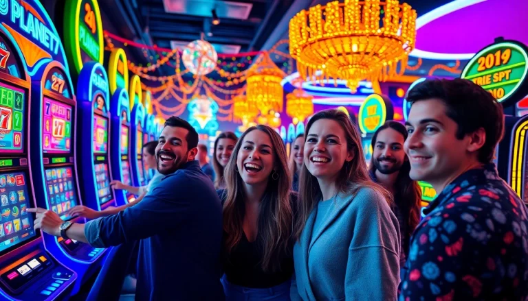 Main players enjoying the thrill of the PLANET77 game in a lively gaming environment.