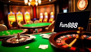 Engage with top gaming experiences at Fun88 link, showcasing thrilling poker tables and dynamic roulette wheels.