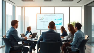 Crisis management consultant leading strategic meeting with team in modern office setting