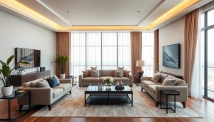 Showcase of stylish interior design dubai featuring an elegantly furnished living room.