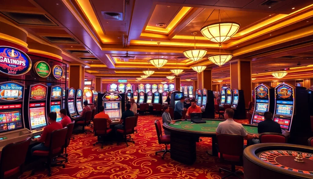 Experience the thrill of Slot Terpercaya in a luxurious casino setting with vibrant slot machines.