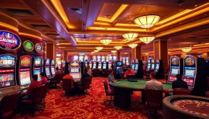 Experience the thrill of Slot Terpercaya in a luxurious casino setting with vibrant slot machines.