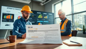 Contractors discussing DAS 140 form adjustments in a bright office setting, symbolizing professionalism.