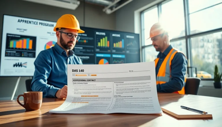 Contractors discussing DAS 140 form adjustments in a bright office setting, symbolizing professionalism.