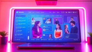 Immersive NSFW AI chat platform interface with engaging avatars and vibrant colors.