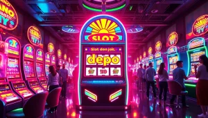 Menampilkan slot depo 1k dengan mesin slot yang cerah dan pemain bersemangat.
