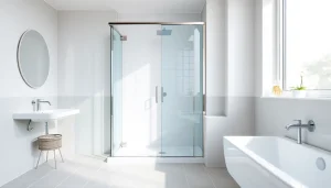 Installiere eine stilvolle duschkabine 90x90 komplett in einem modernen Badezimmer mit eleganten Designelementen.