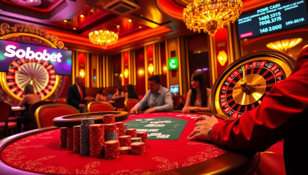 Sbobet offers a thrilling poker experience with vibrant chips and live betting odds in a luxurious setting.