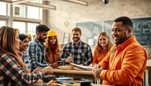 Students learning about construction trade schools in Texas in a dynamic classroom setting.