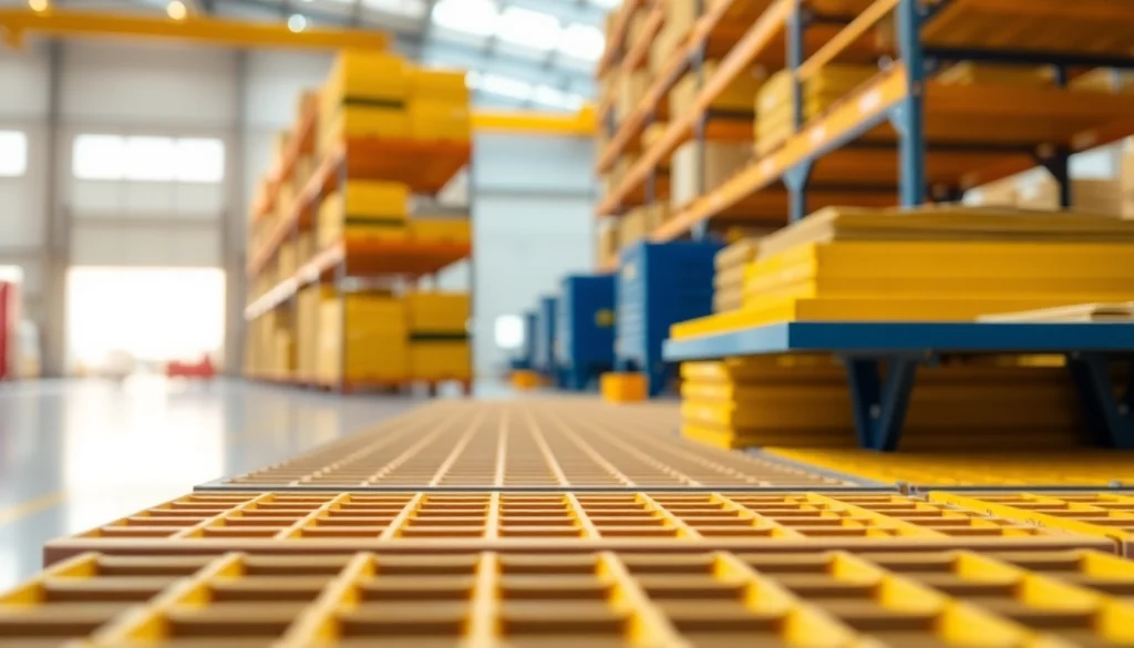 View showcasing a GRP Grating Supplier’s fiberglass products in an industrial setting.