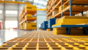 View showcasing a GRP Grating Supplier’s fiberglass products in an industrial setting.