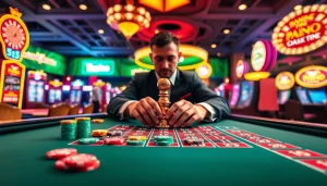 Engaging scene at a casino table, showcasing csgo gambling sites excitement with colorful chips.