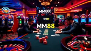 Exciting poker action at MM88 casino with vibrant colors and luxurious atmosphere.