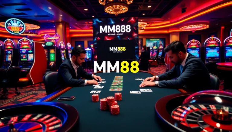 Exciting poker action at MM88 casino with vibrant colors and luxurious atmosphere.
