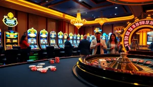 Experience the thrill of Game Haywin with an exciting casino scene featuring vibrant slot machines and engaged players.