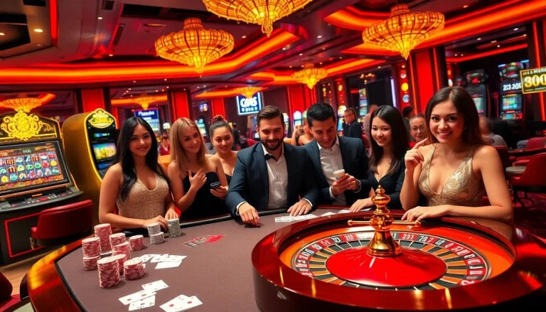 Win big at go 88 with an exciting casino gaming experience featuring vibrant gaming tables and players.