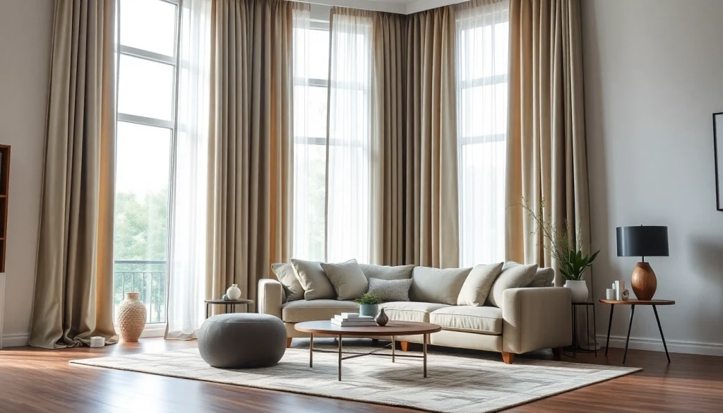 Verduisterende gordijnen in een moderne woonkamer die een stijlvolle sfeer creëren.